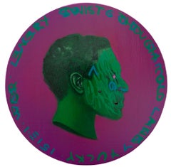 Ritratto verde distorto con iscrizione cancellata. "Valuta #230"