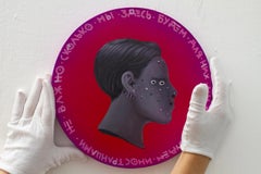 Profil abstrait conceptuel d'migrant russe sur pièce de monnaie "Monnaie #228"