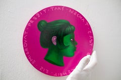 Contemporary Surrealist Profile Migrant Portrait on Pink. Czech. "Currency #234"