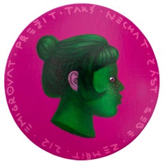 Contemporary Surrealist Profile Migrant Portrait on Pink. Czech. "Currency #234"