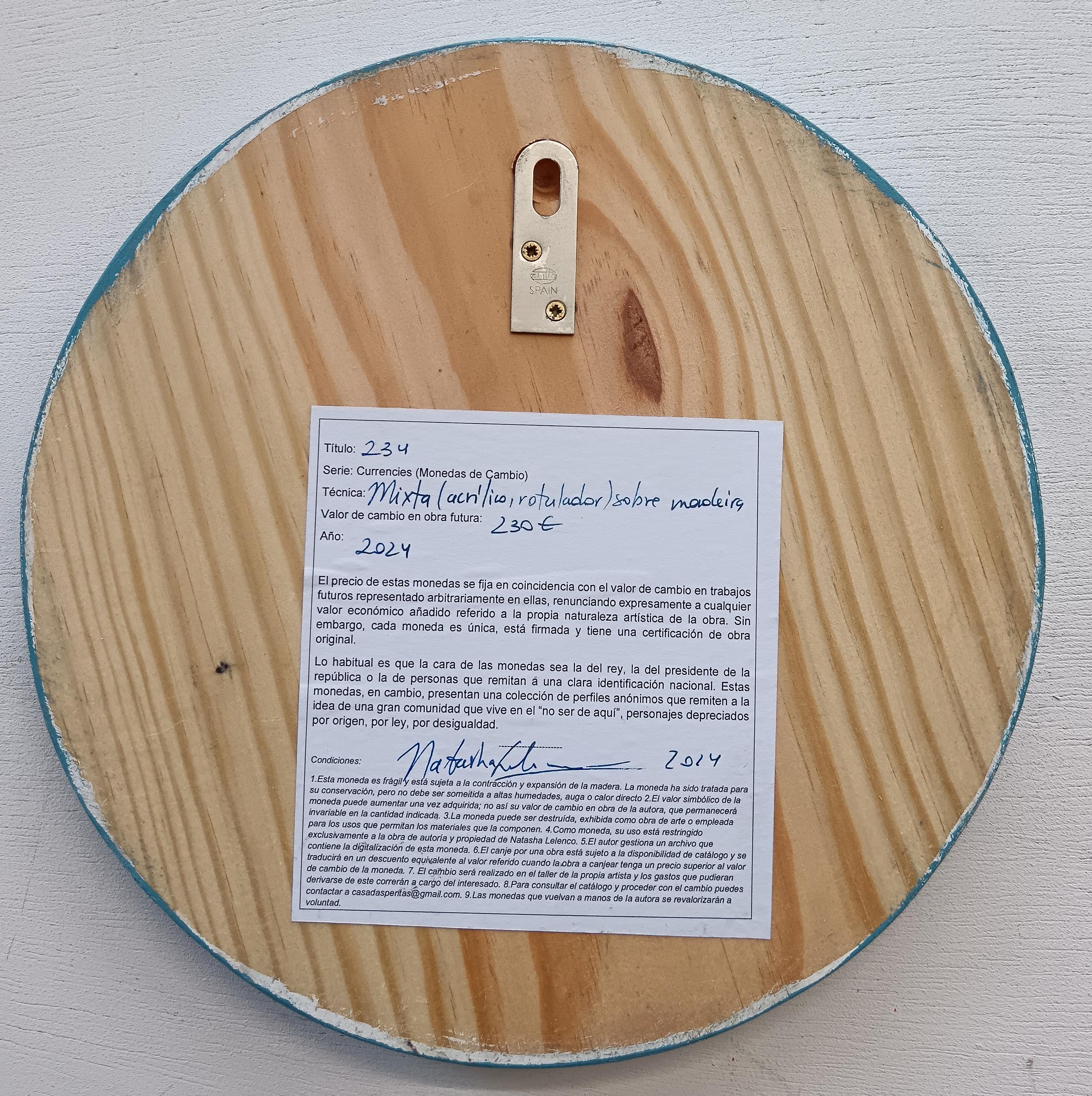 Contemporary Male Portrait on Sculptural Wooden Coin. Japanisch. 