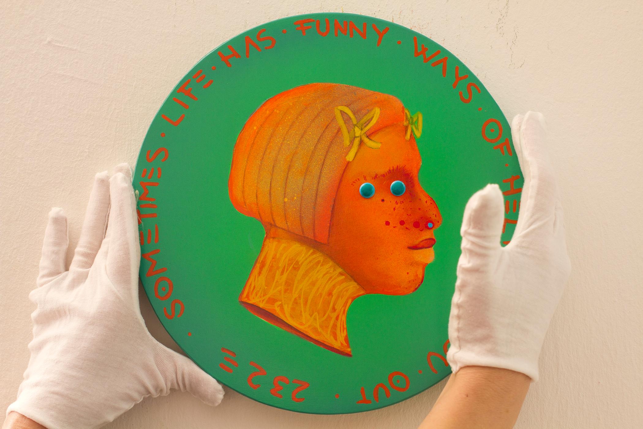 Contemporary Pop Surrealist Colorful Face Coin. Naiv   