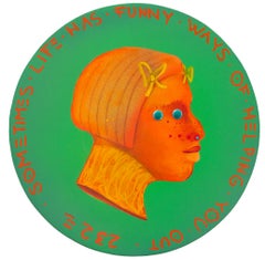 Pièce de monnaie contemporaine pop surréaliste à visage coloré. Naïf   "Monnaie #215"