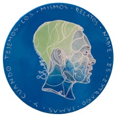 Contemporary Pop Surrealist Portrait. Blue Background Man. "Currency #124"