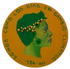 Contemporary Pop Surrealist Portrait On Wood. Green Man. "Currency #108".