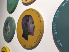 Contemporary Pop Surrealist Pixeled Man Portrait On Wood. "Currency #112".