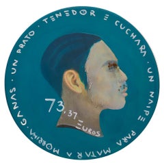 Contemporary Pop Surrealist Man Portrait On Wood. "Currency #115". Mixed Media