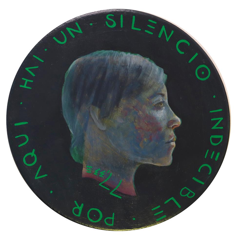 Contemporary Pop Surrealist Portrait On Wood. Stoniness Woman. "Währung #105"  – Mixed Media Art von Natasha Lelenco