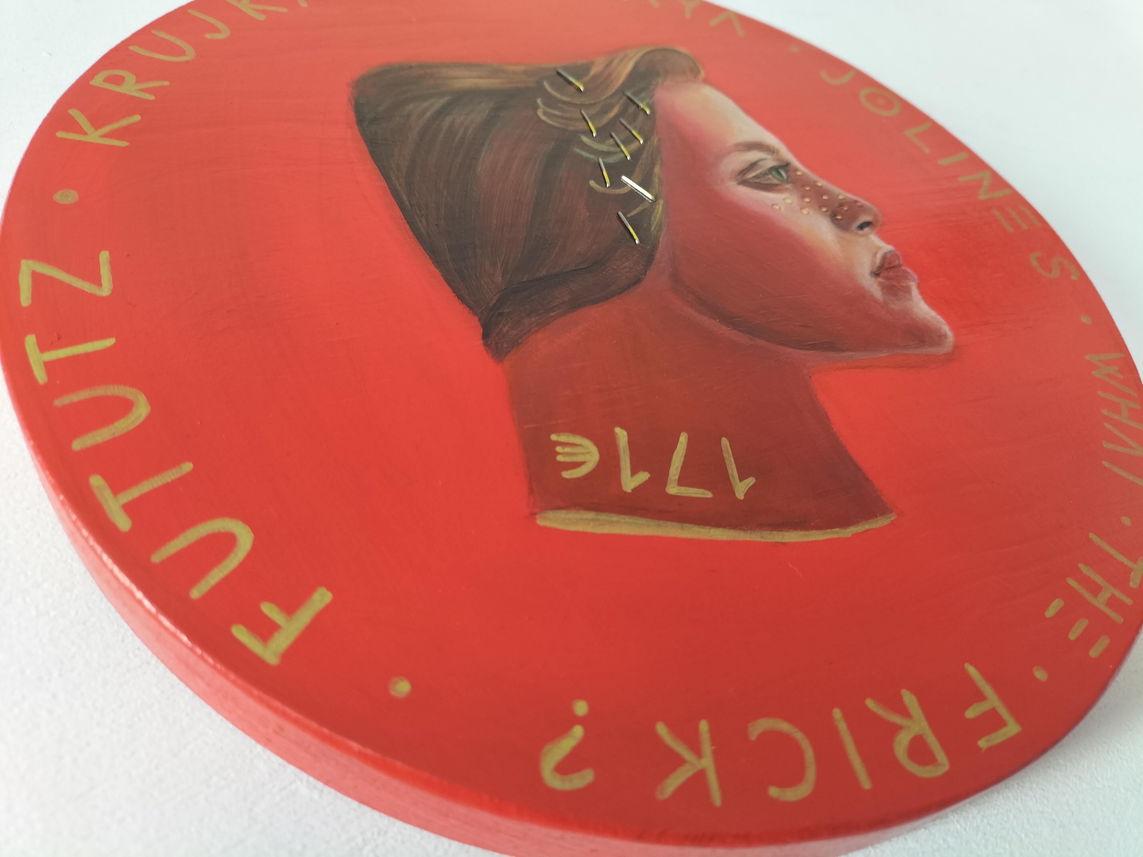 Contemporary Pop Surrealist Side Profile Portrait. Vibrant Red.  