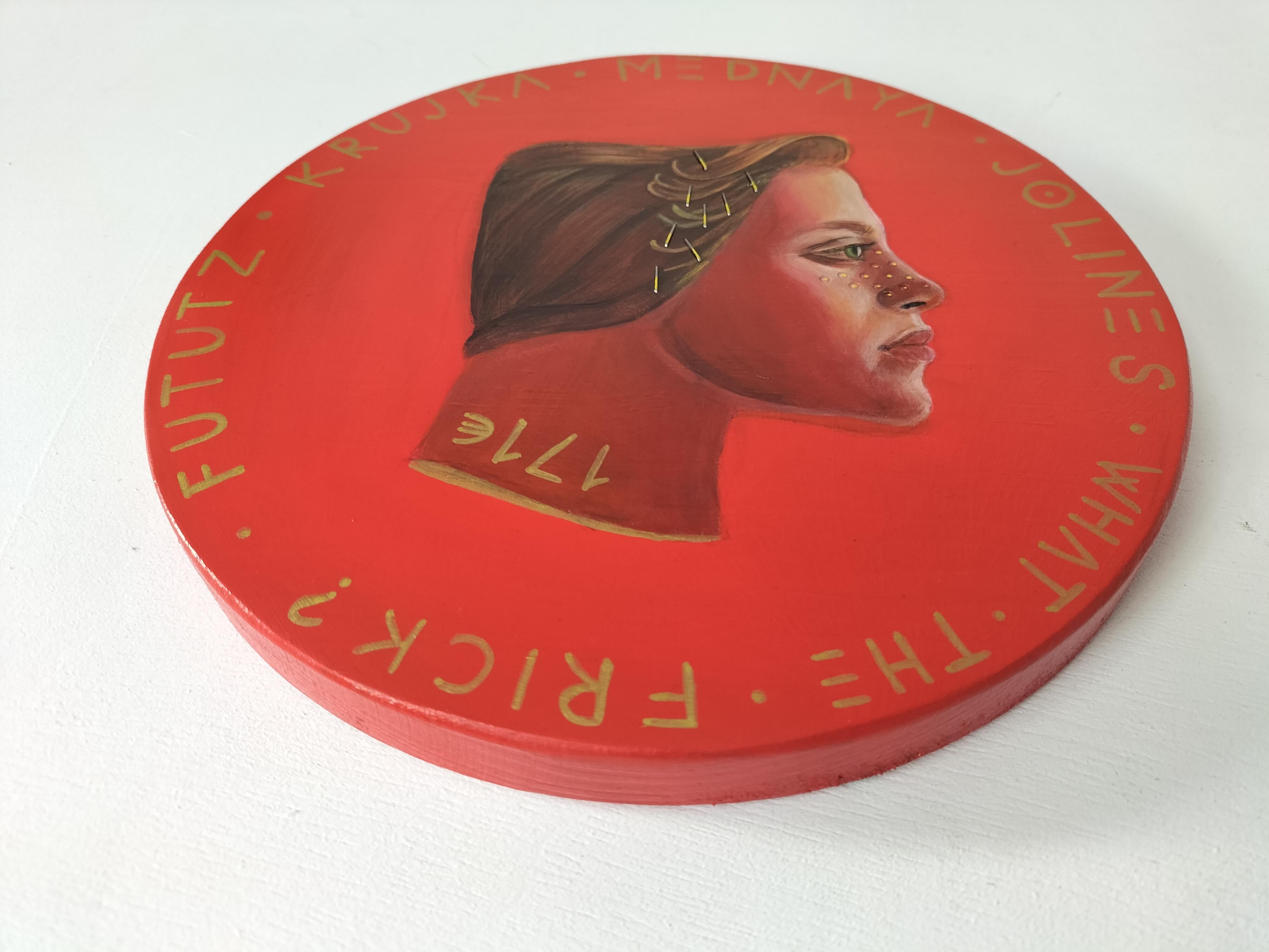 Contemporary Pop Surrealist Side Profile Portrait. Vibrant Red.  