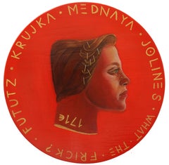 Contemporary Pop Surrealist Side Profile Portrait. Vibrant Red. "Currency #132"