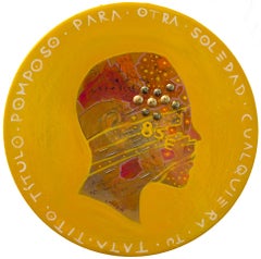 Contemporary Pop Surrealist Portrait. Orange Background Man. "Currency #125"