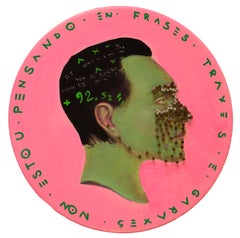 Contemporary Pop Surrealist Portrait. Pink Backdrop With Tips. "Currency #152"