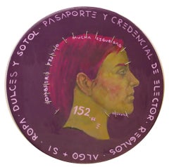 Contemporary Pop Surrealist Portrait. Wood. Purple. "Currency #120". Mixed Media