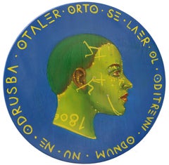 Contemporary Pop Surrealist Side Profile Portrait. Green Blue. "Currency #133"