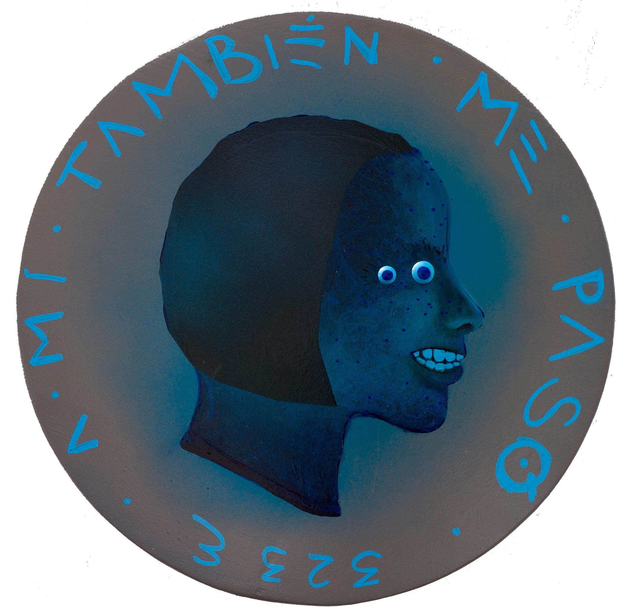 Natasha Lelenco Portrait Painting - Contemporary Portrait On Wooden Coin. Feminist Migrant. Me too. "Currency #208"