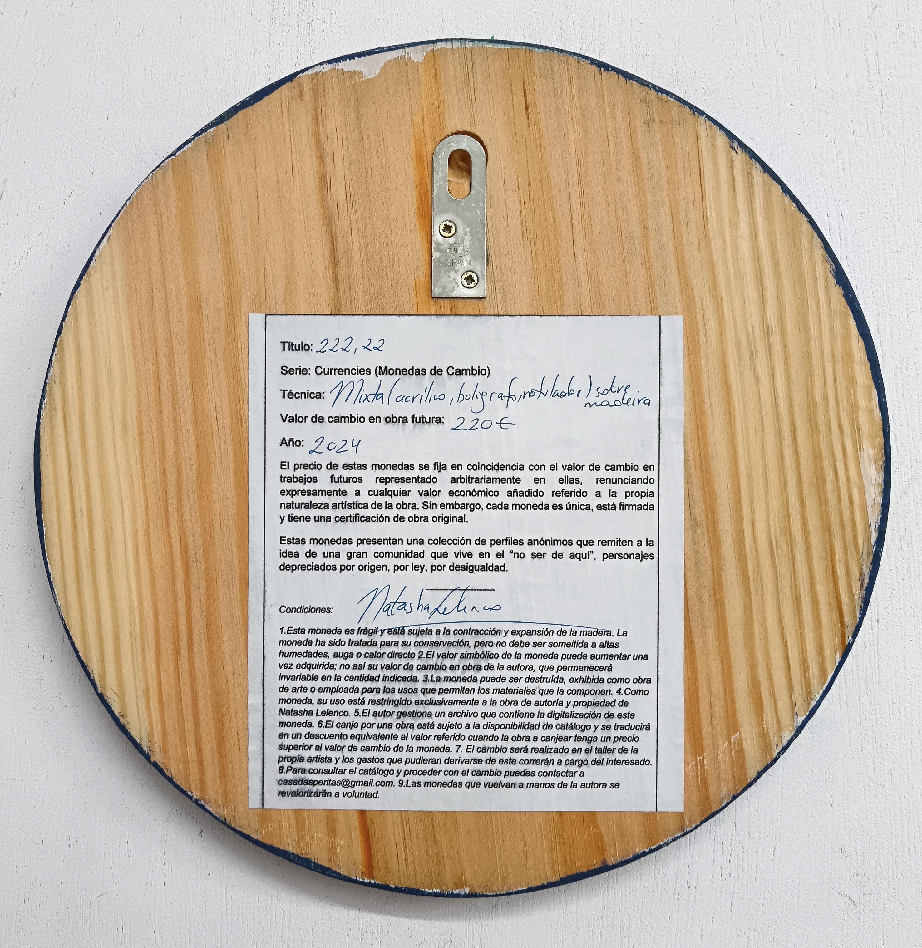 Valuta #222 - 2024, Acrilico su pannello di Wood, Ritratto contemporaneo con spagnolo in vendita 1
