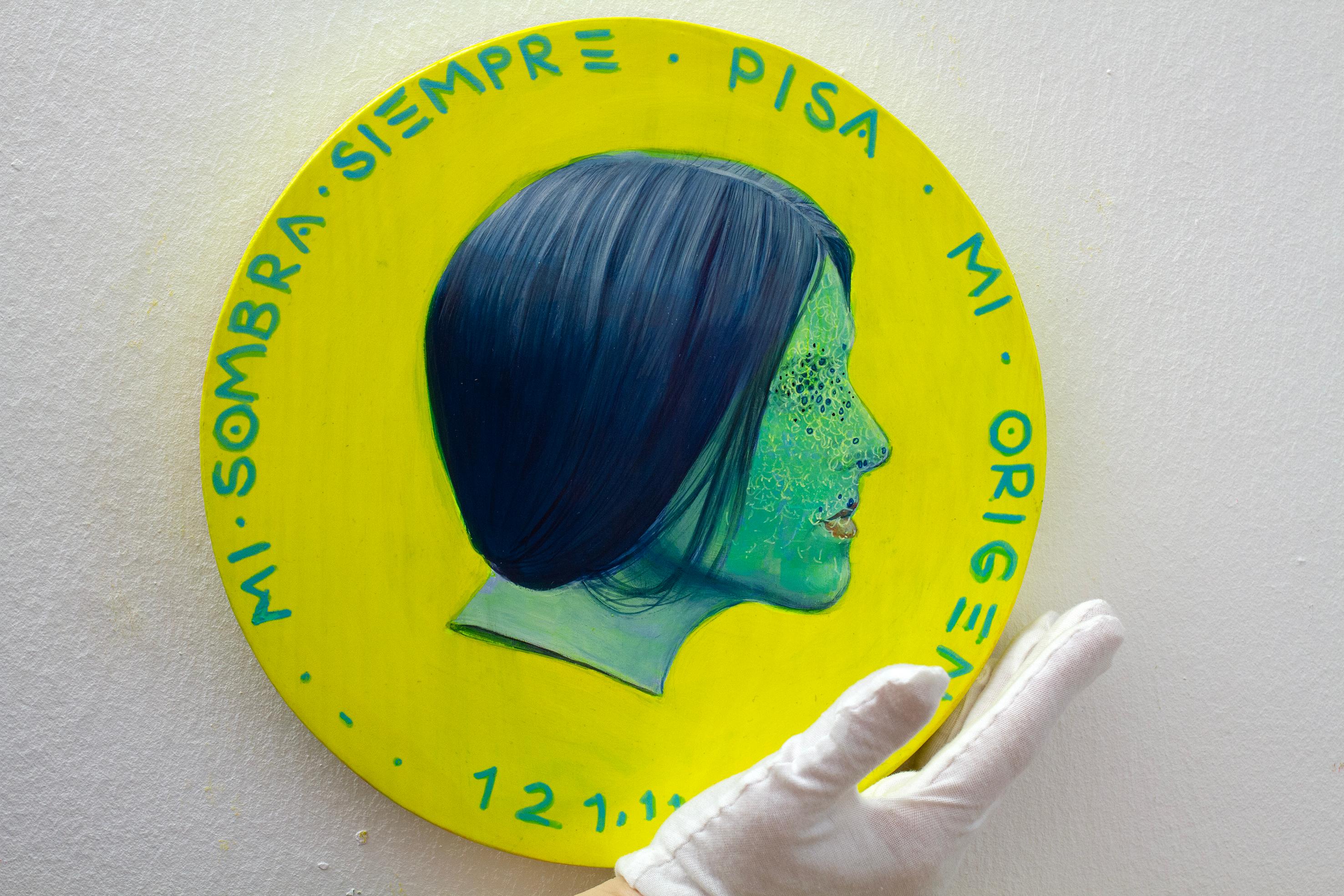 Faceless Portrait on Yellow Coin. Currency #261. Contemporary Identity Painting - Pop Art Mixed Media Art by Natasha Lelenco
