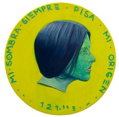 Retrato sin rostro en moneda amarilla. Moneda nº 261. Pintura de Identidad Contemporánea