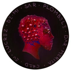 Fluor Kontrast Abstraktes Side Profile Porträt. Mixed Media-Holz „Currency #166“