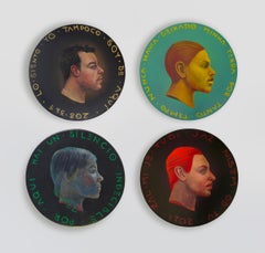 Multiple panel of portraits on wood. Currencies Series. Natasha Lelenco. 4 pcs.