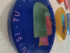 Profile Female Portrait On A Wooden Coin. Blue and Green. "Currency #156"