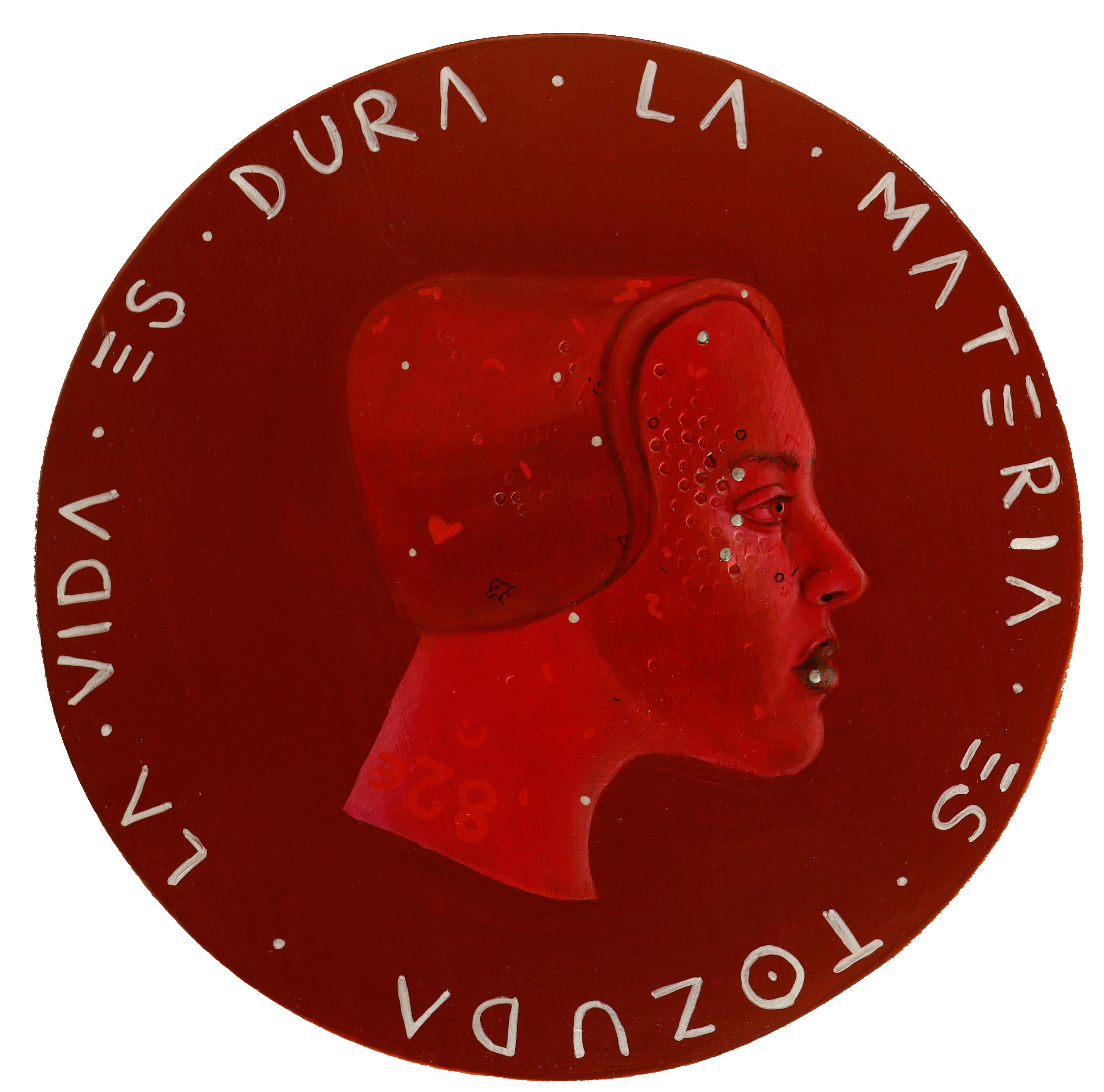 Natasha Lelenco - Profile Female Portrait On A Wooden Coin. Red Brick ...
