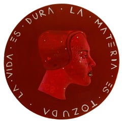 Profile Female Portrait On A Wooden Coin. Red Brick Background. "Currency #154"