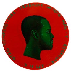 Profile Latin Male Portrait On A Wooden Coin. Green And Red . "Currency #158"