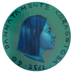 Profile Portrait Of Young Venezuelan Inmmigrant in Europe. Blue "Currency #193"