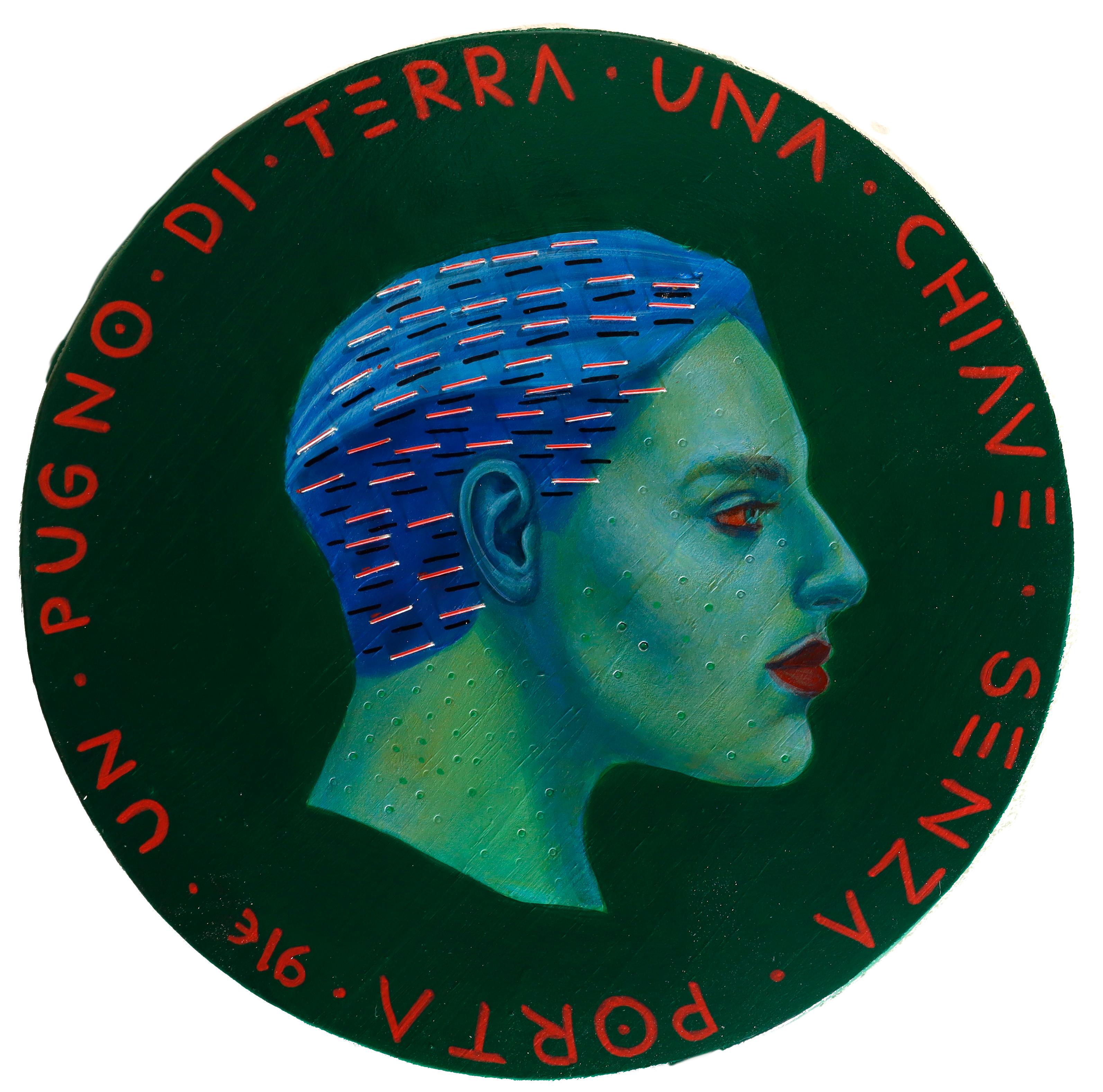 Natasha Lelenco - Profile Portrait On A Wooden Coin. Green Background ...