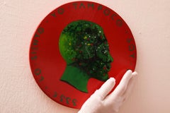 Red Green Contrast Vibrant Abstract Naive Portrait Wooden Coin "Currency #169"