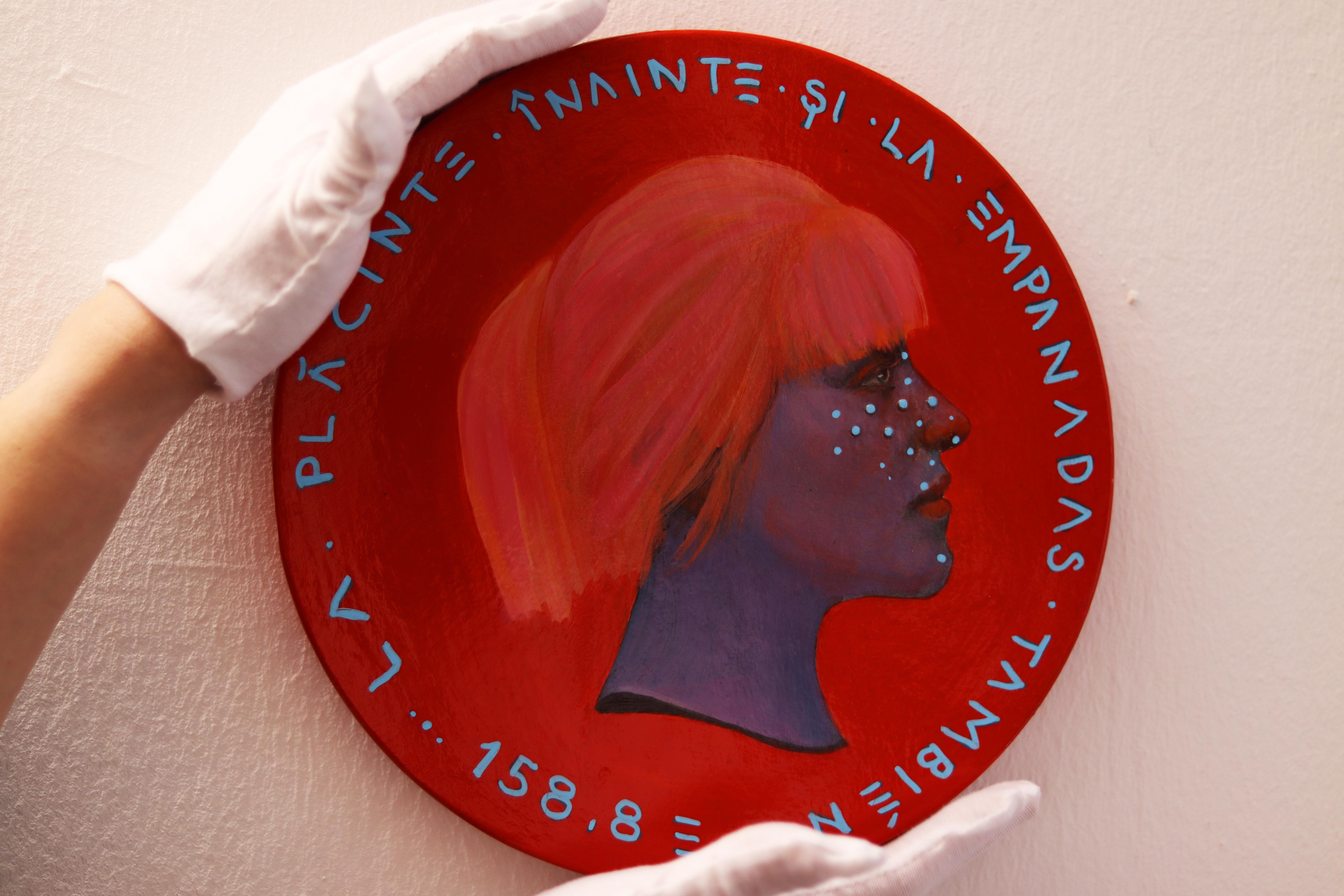 Red Vibrant Side Profile Female Portrait. Acrylic on Wood 