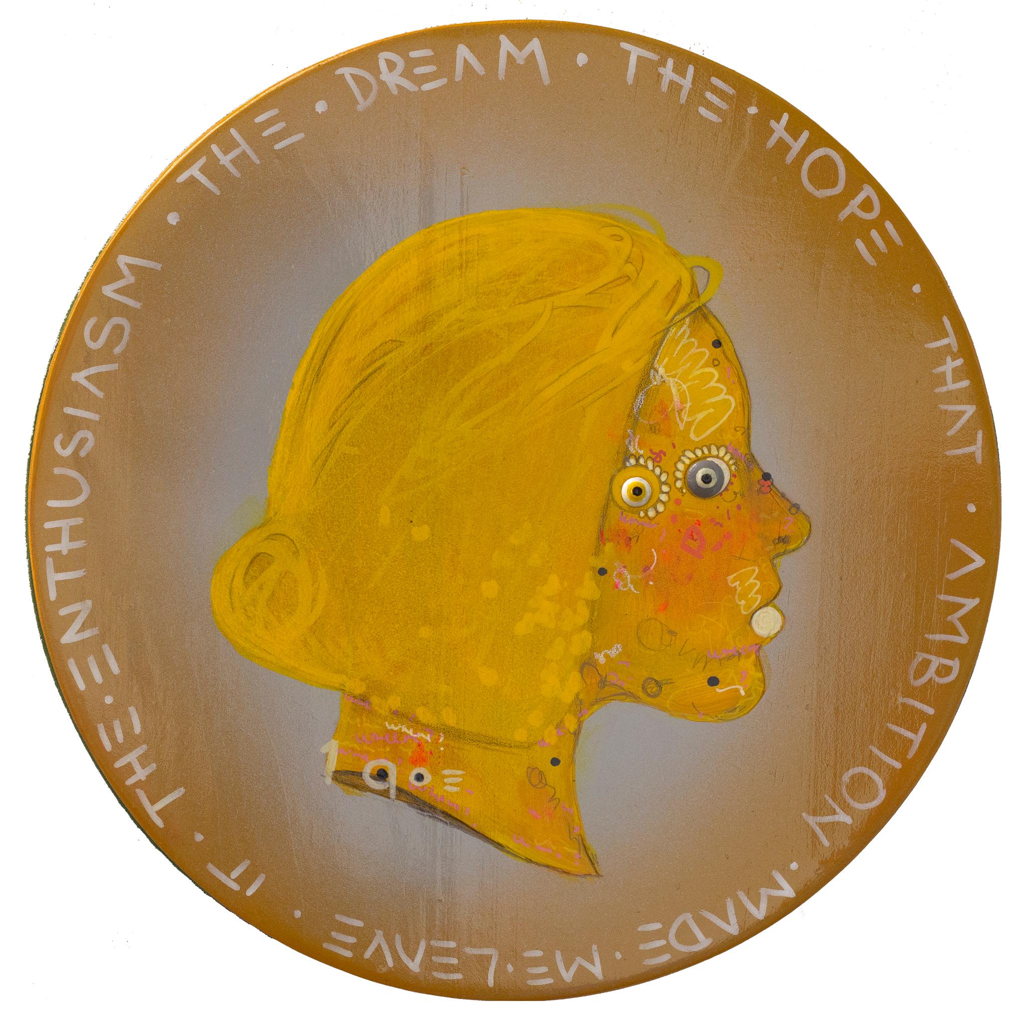 Surrealist Pop Portrait of a Woman in a Yellow Face Coin. "Currency #192"