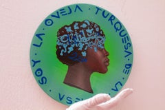 Turquoise Black Side Profile Female Portrait. Inmigration. Urban "Currency #174"