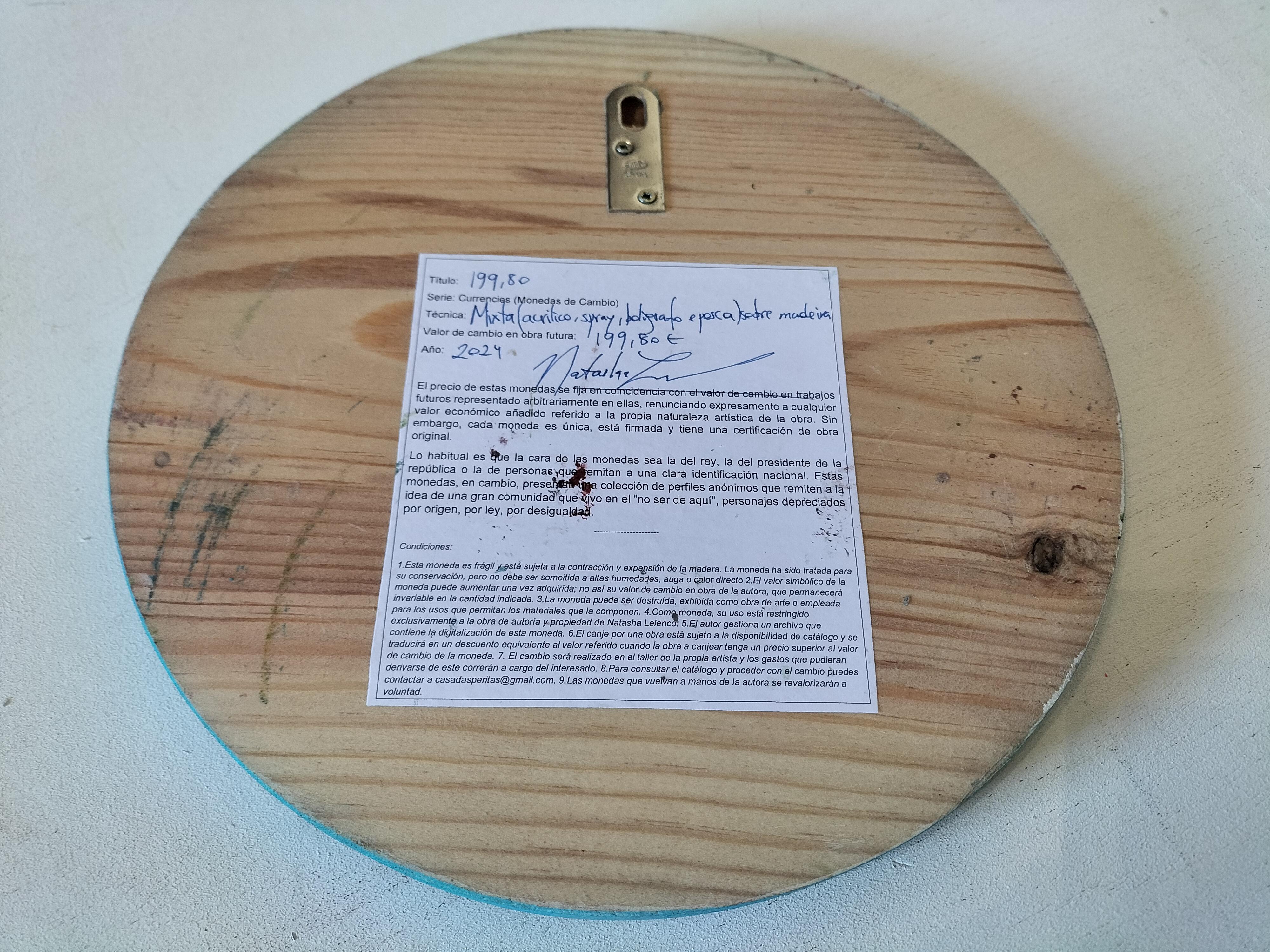 Surreale ritratto di ciclope femminile su legno a forma di moneta - 
