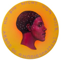 Vibrant Yellow and Pink Fluor Side Profile Female Portrait Wood "Währung #170"