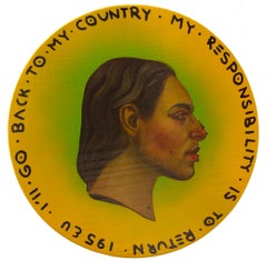Yellow and Green Fluor Coin. Side Profile Male Portrait On Wood. "Currency #179"