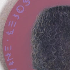 Mauve Circular Portrait Painting on Wood Reflecting Migration and Self-Discovery