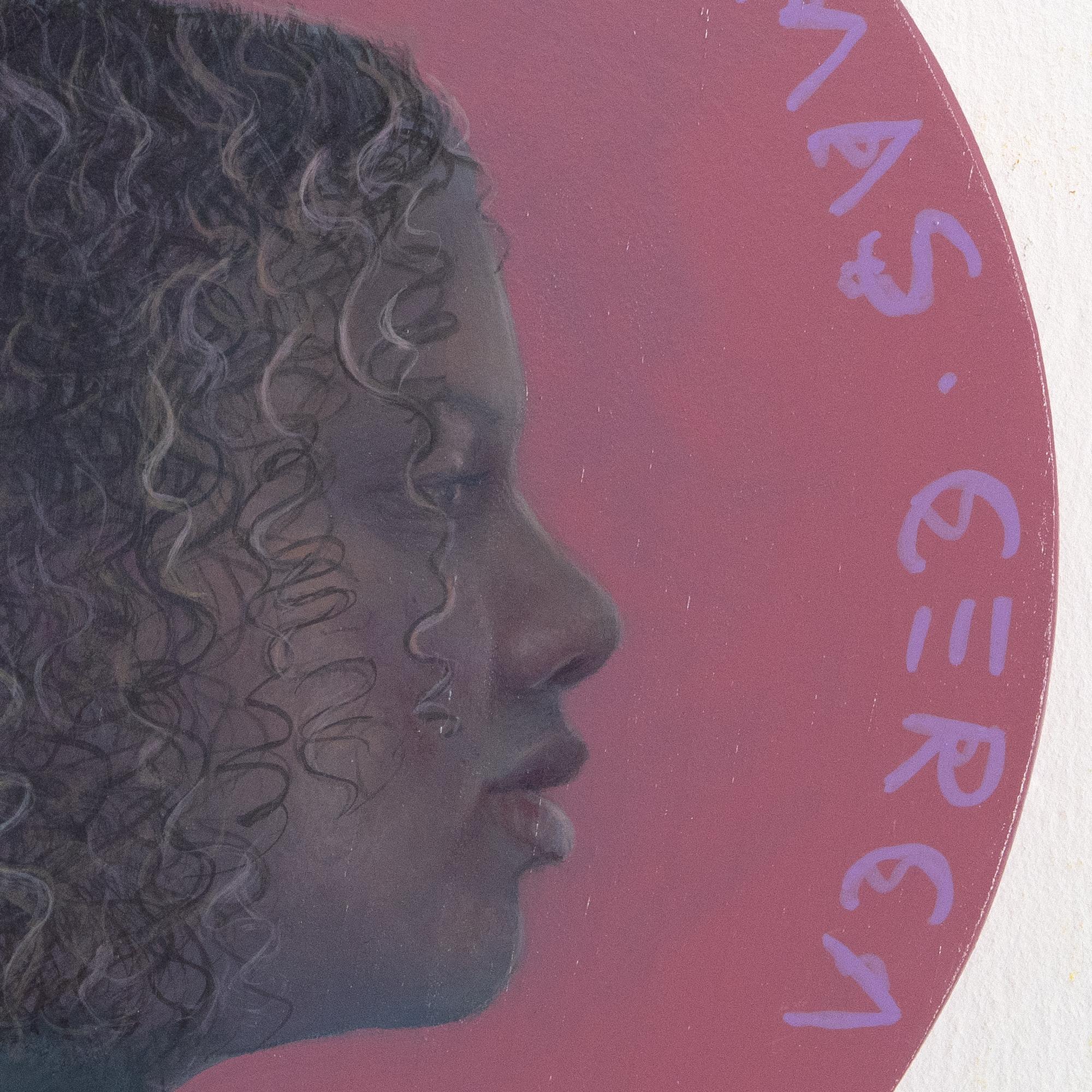 Acrílico sobre Madera Retrato de Migrante Marica sobre Fondo Malva. Divisa #263 en venta 1