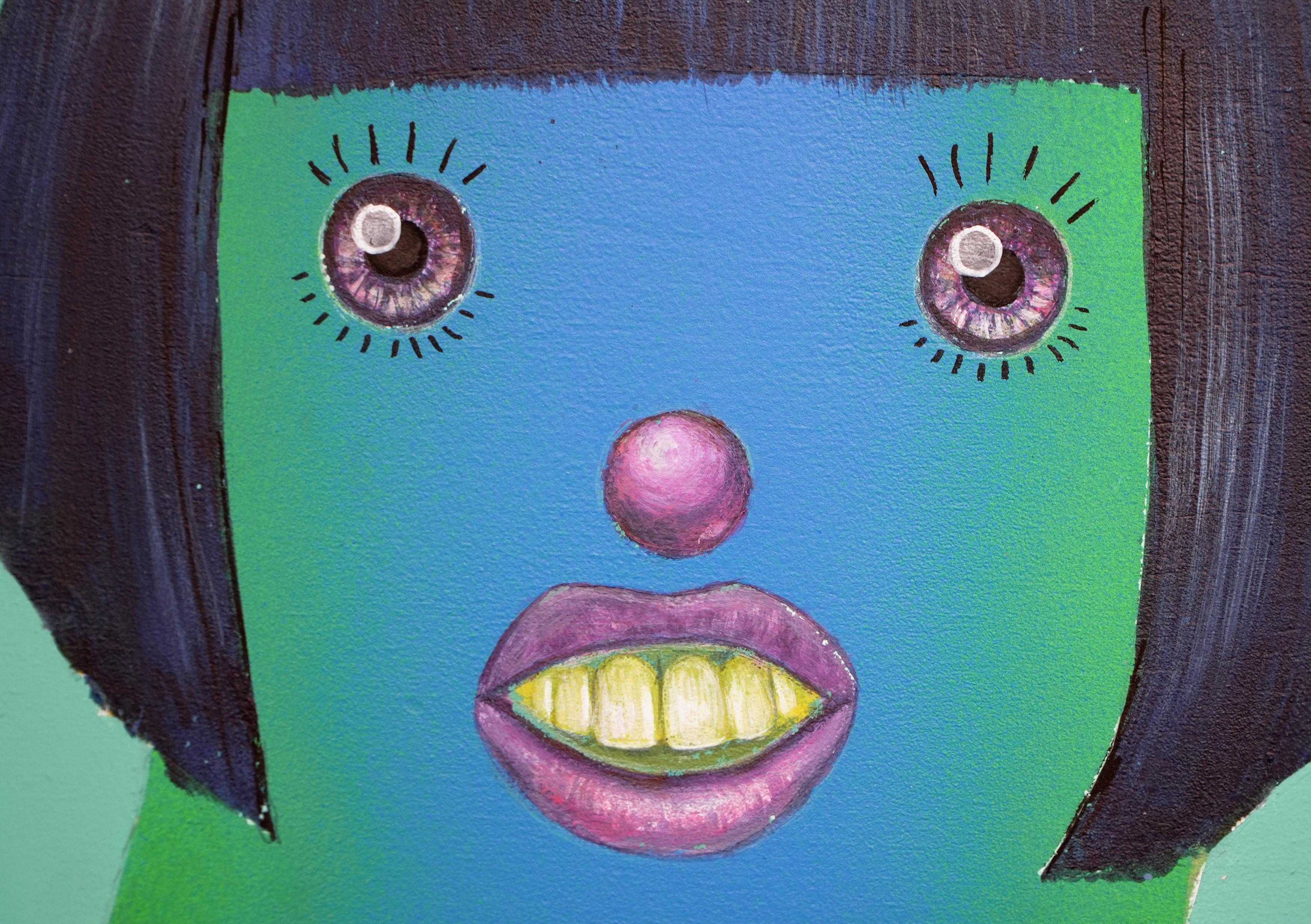 Ancestor Clone #13. You Are The One. Unique Oval Framed Acrylic Painting on Wood - Brown Figurative Painting by Natasha Lelenco