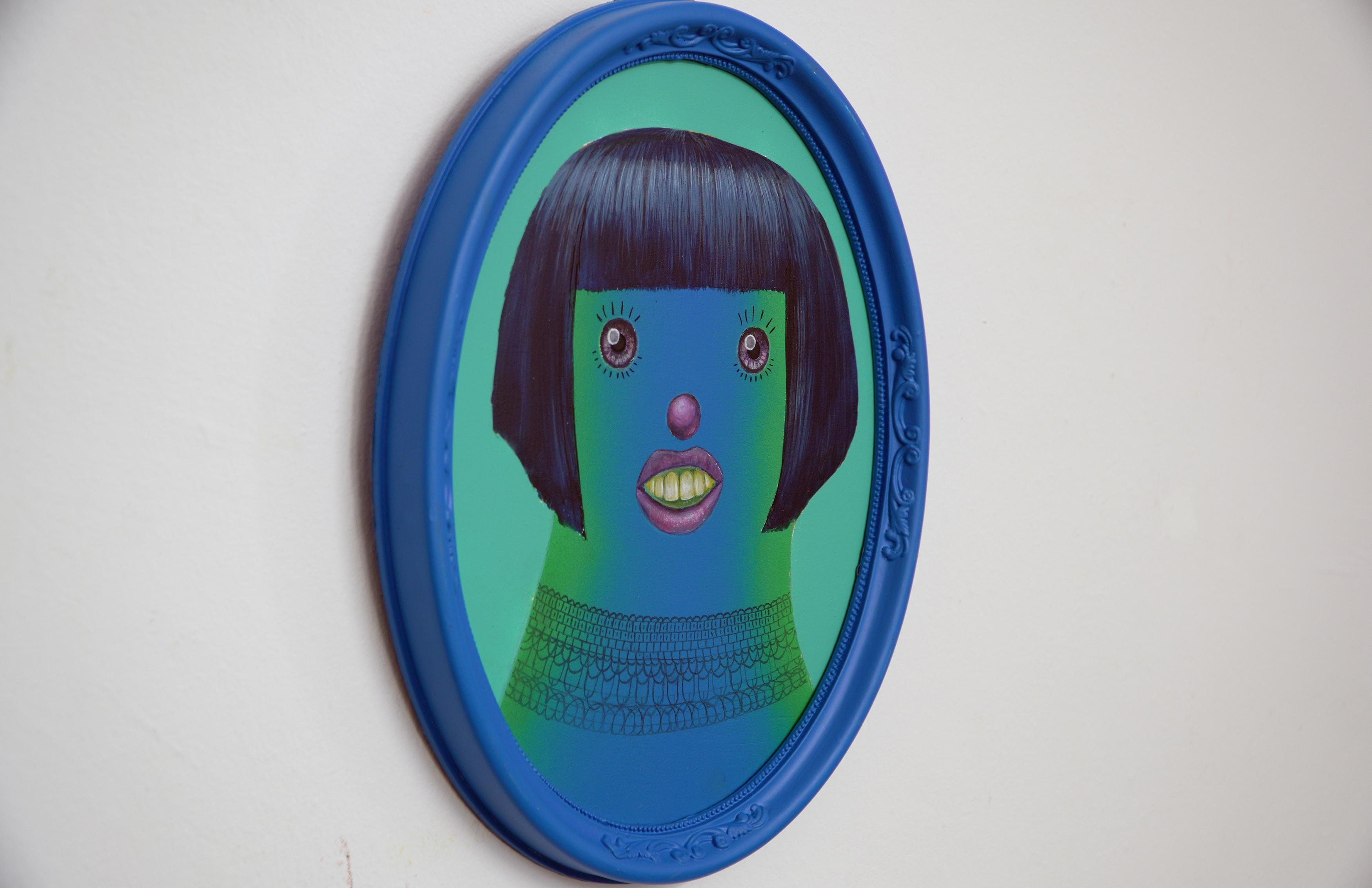 Ancestor Clone #13. You Are The One. Unique Oval Framed Acrylic Painting on Wood 3