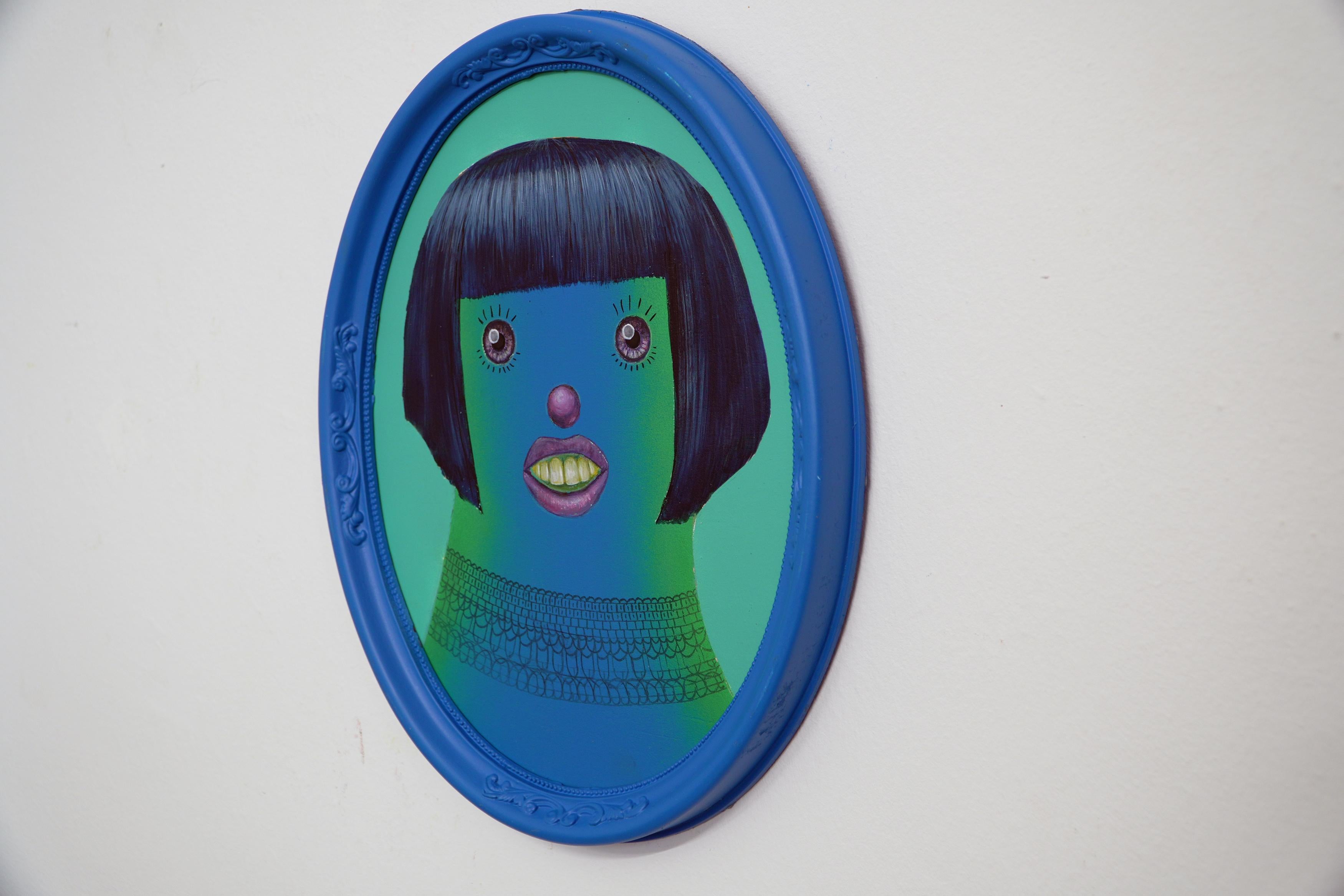 Ancestor Clone #13. You Are The One. Unique Oval Framed Acrylic Painting on Wood 4