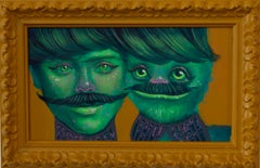 Ancestor Clone 15. "Two Moustache Cousins", Lowbrow Portrait in Ornamental Frame