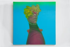 Anthropomorphic Botanical Portrait Painting With Insect Motifs and Organic Forms