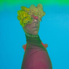 Anthropomorphic Botanical Portrait Painting With Insect Motifs and Organic Forms