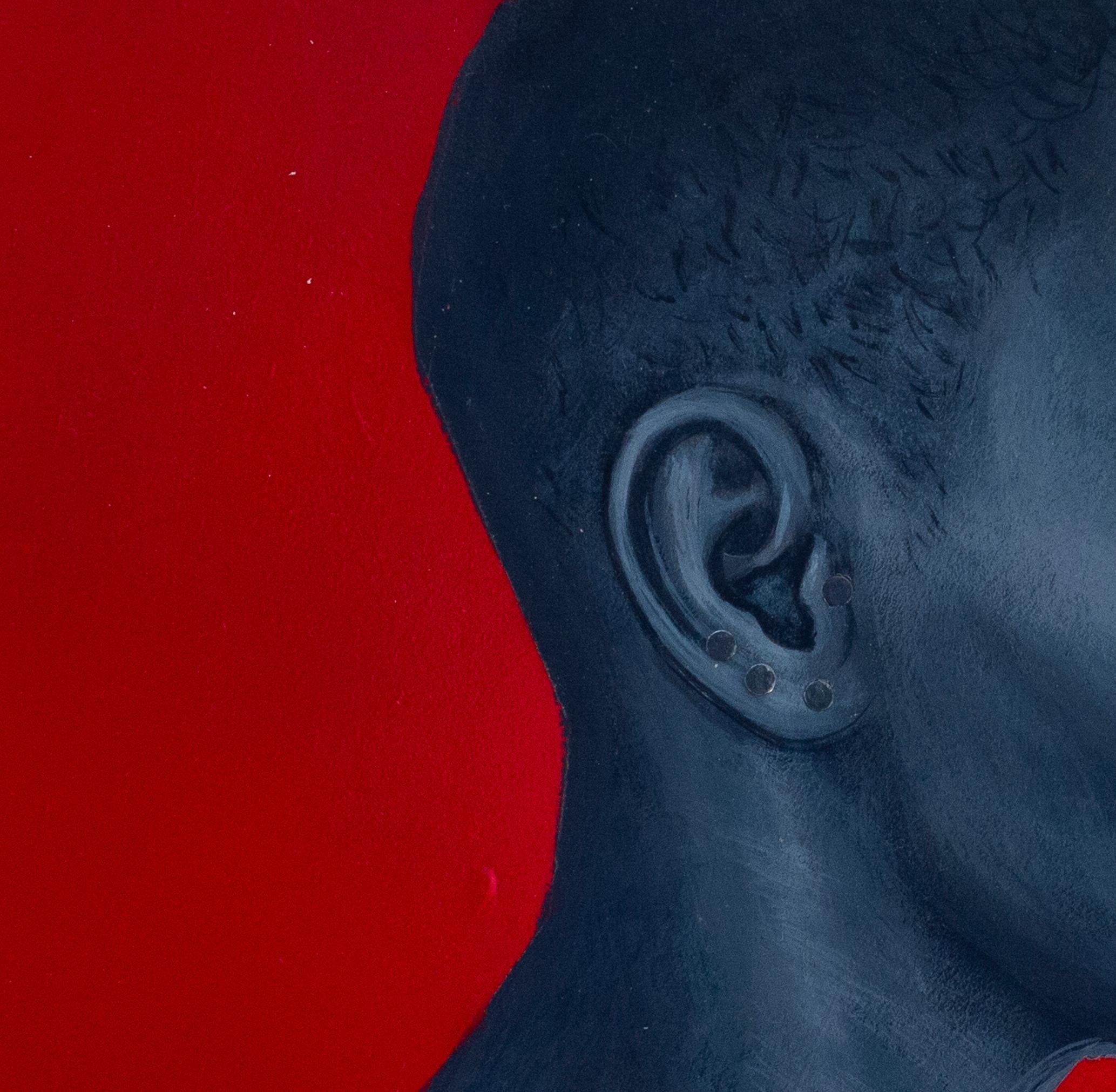 Black Female Portrait on Red Wood Background with English Text, 