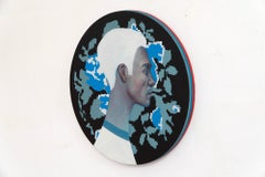 Profile Portrait on Pixelated Floral Carpet Background – “Exchange Currency #4”
