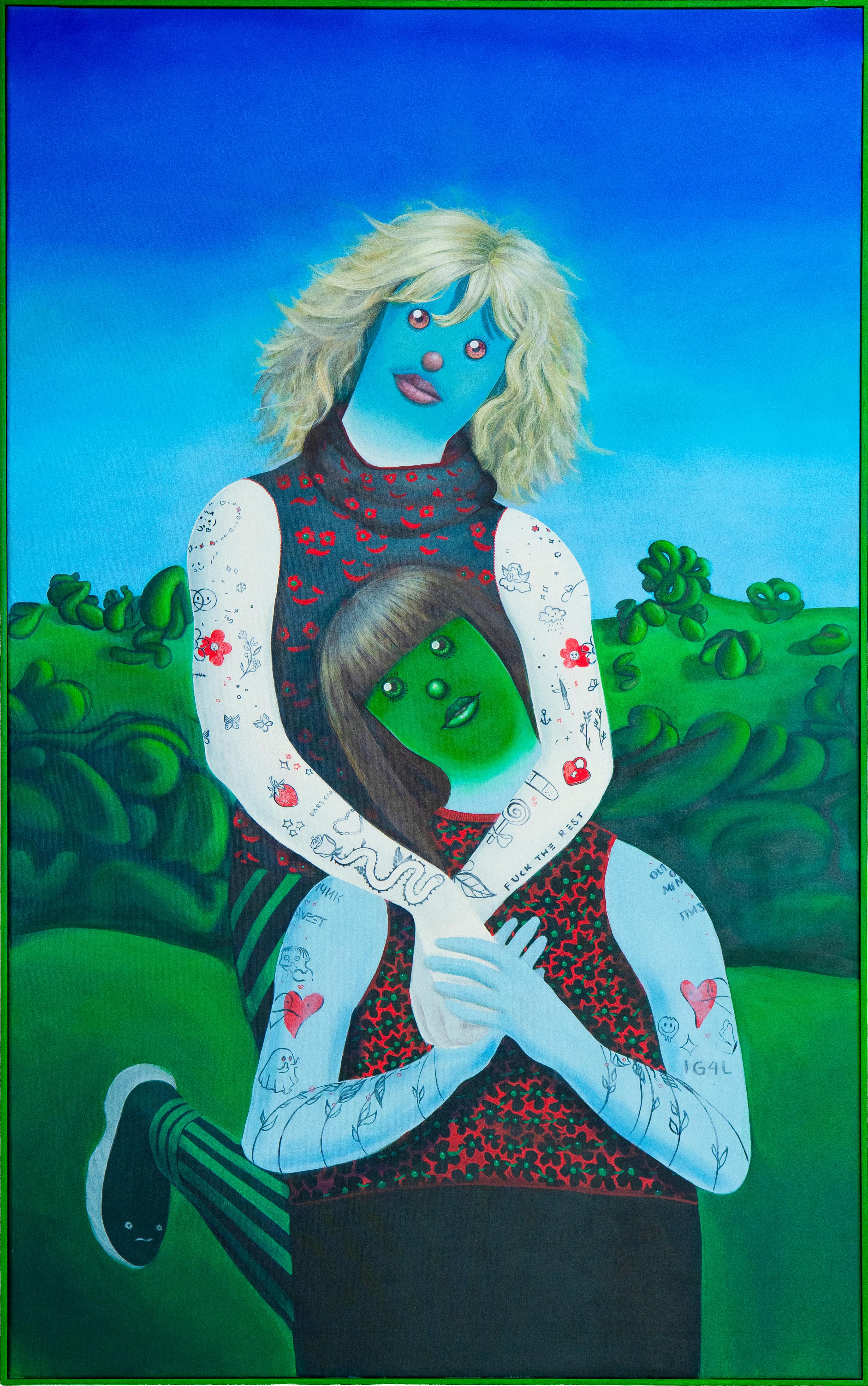 Natasha Lelenco - Twin Portrait Painting With Tattoo Symbols Emoji ...