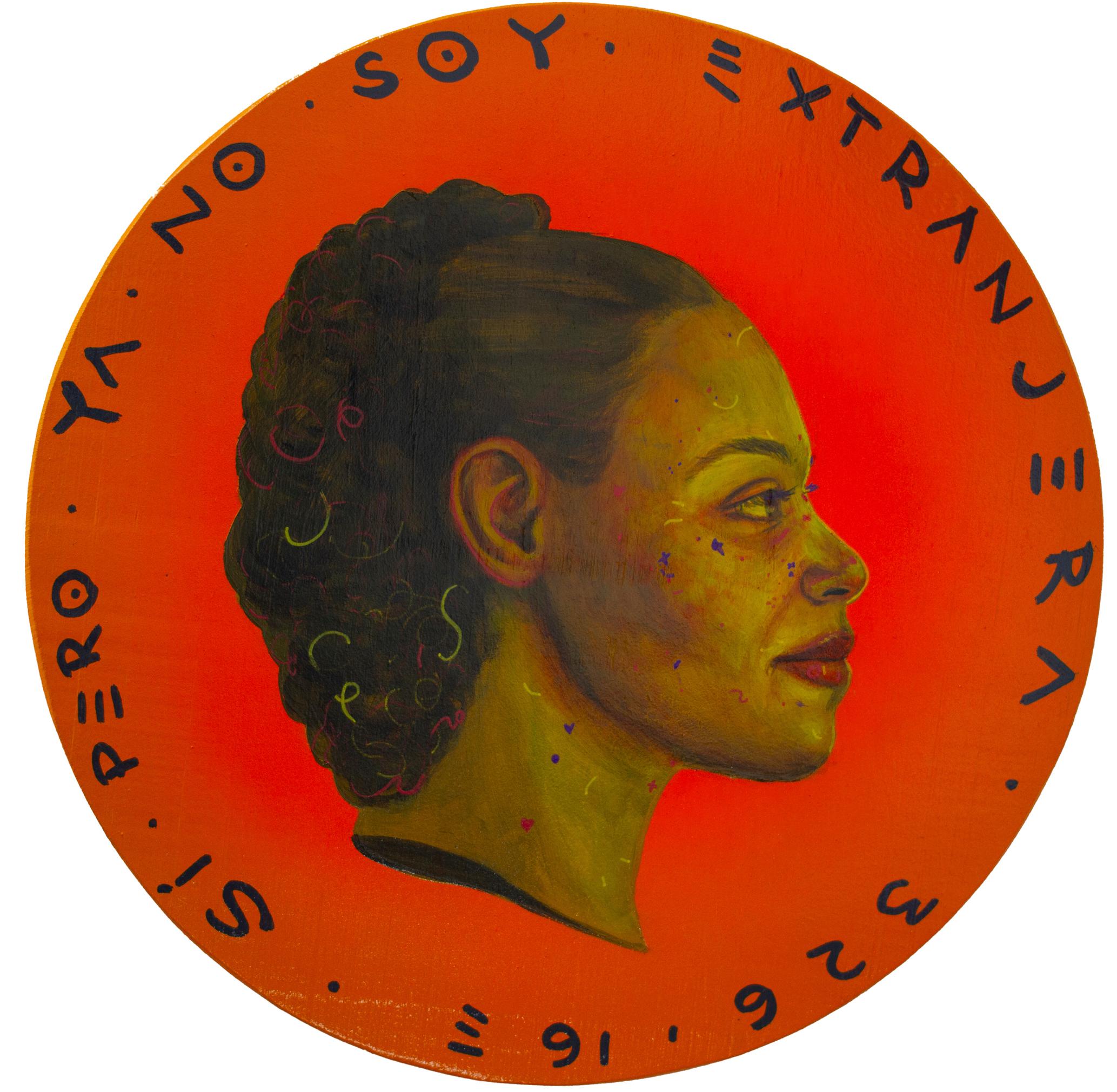 Contemporary Pop Profile Cuban Woman Portrait on Wooden Coin. "Currency #222"